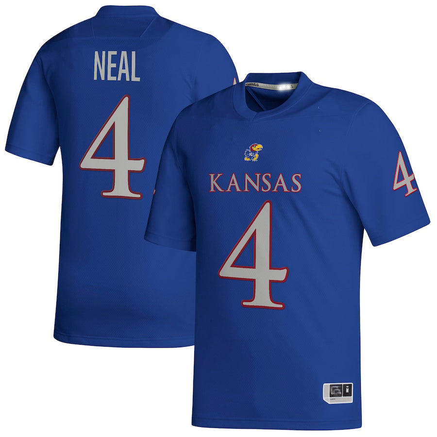 K.Jayhawks #4 Devin Neal NIL Replica Football Jersey  Royal Stitched American College Jerseys - Main View