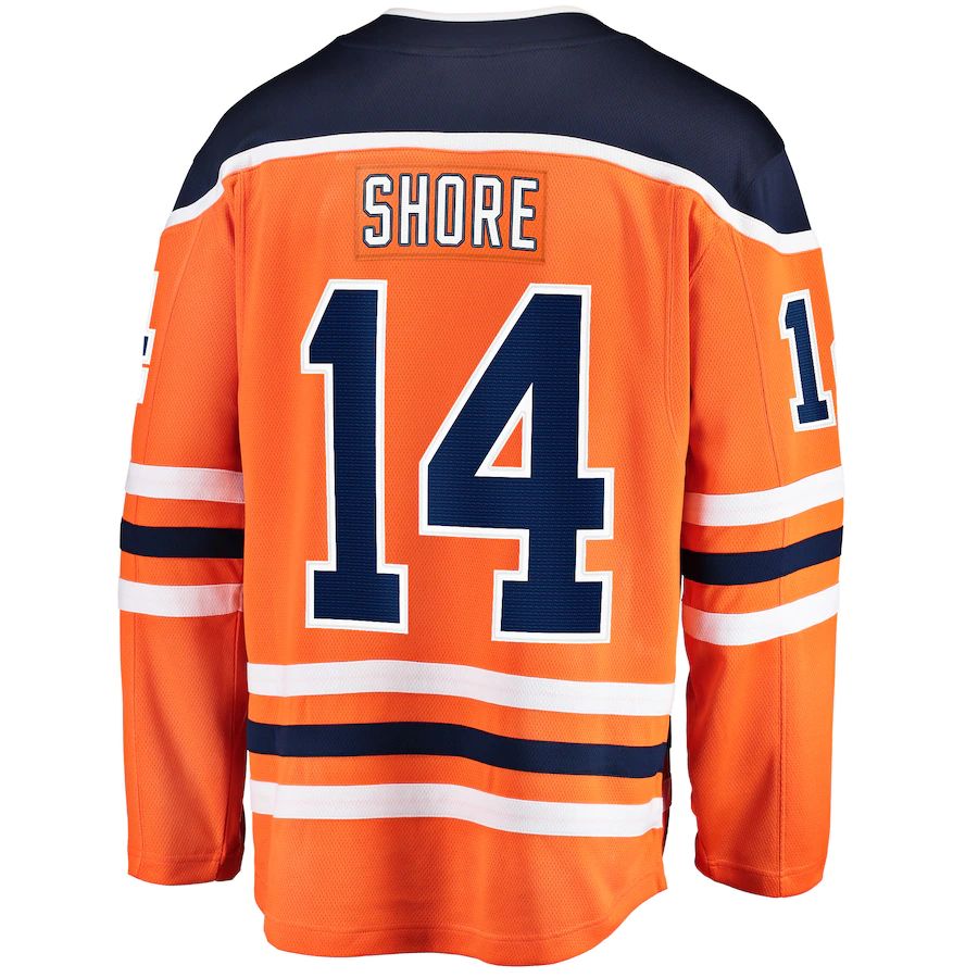 E.Oilers #14 Devin Shore Fanatics Branded Home Breakaway Player Jersey Orange Stitched American Hockey Jerseys - Main View