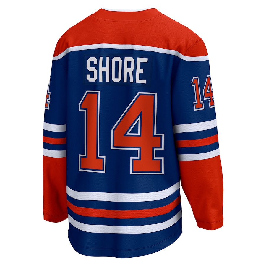 E.Oilers #14 Devin Shore Fanatics Branded Home Breakaway Player Jersey  Royal Stitched American Hockey Jerseys - Main View