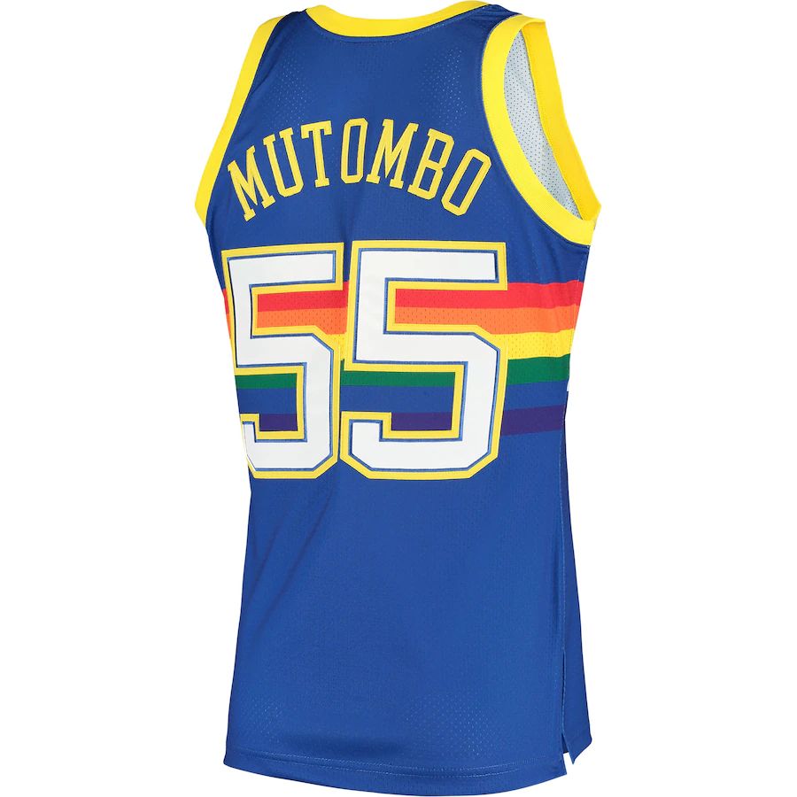 D.Nuggets #55 Dikembe Mutombo Mitchell & Ness 1991 Hardwood Classics Authentic Jersey Royal Stitched American Basketball Jersey - Main View