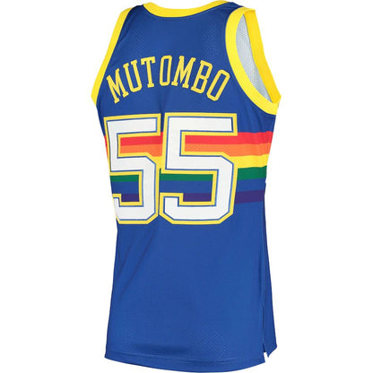 D.Nuggets #55 Dikembe Mutombo Mitchell & Ness 1991 Hardwood Classics Authentic Jersey Royal Stitched American Basketball Jersey - Main View