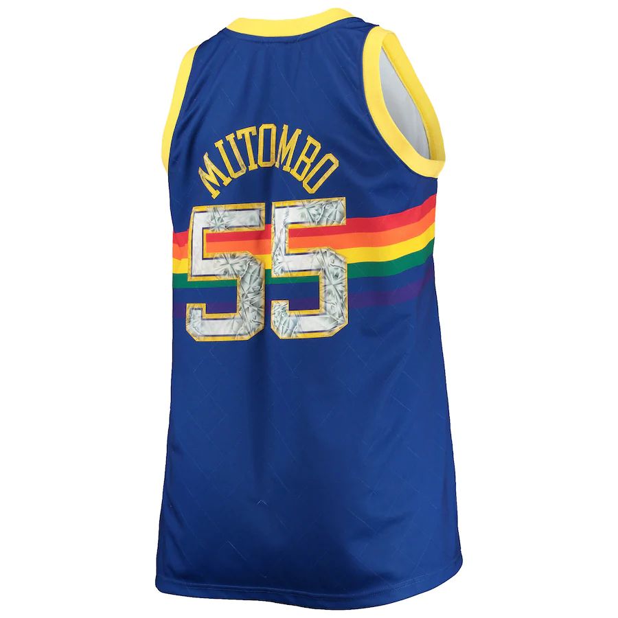 D.Nuggets #55 Dikembe Mutombo Mitchell & Ness Big & Tall 1991-92 75th Anniversary Diamond Swingman Jersey Royal Stitched American Basketball Jersey - Main View