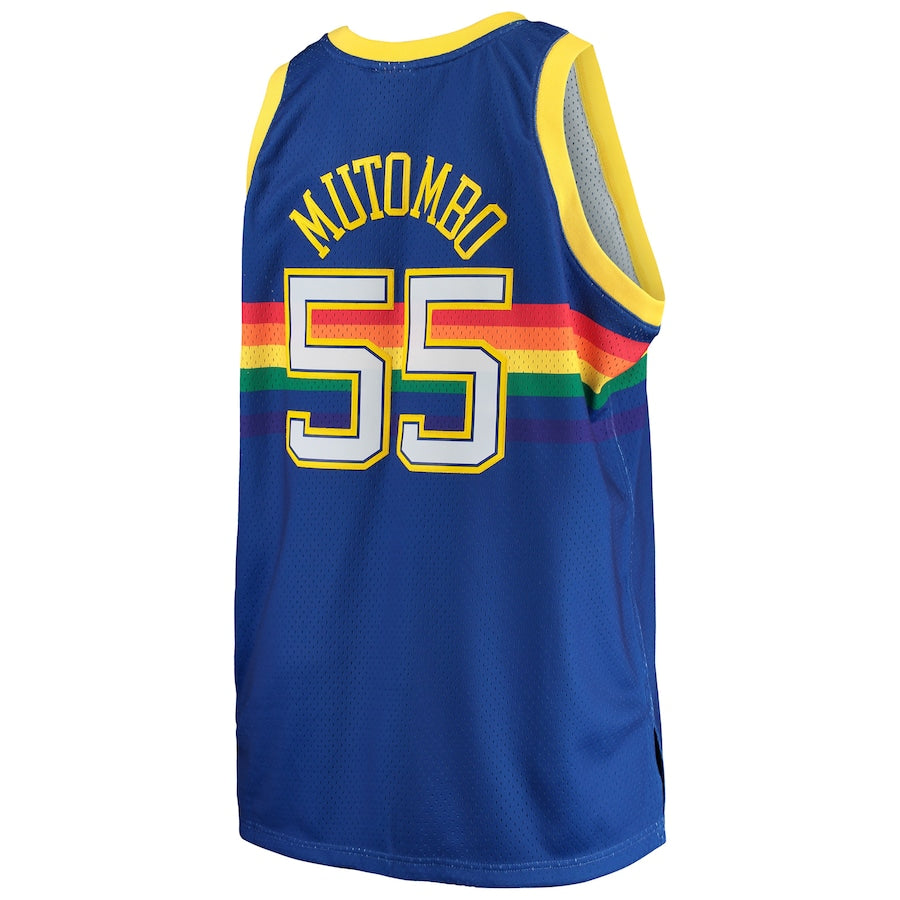D.Nuggets #55 Dikembe Mutombo Mitchell & Ness Big & Tall Hardwood Classics Jersey  Royal Stitched American Basketball Jersey - Main View