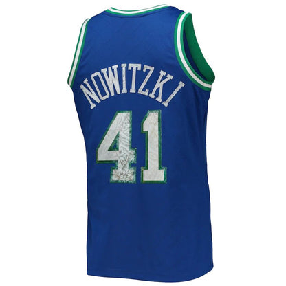 D.Mavericks #41 Dirk Nowitzki Mitchell & Ness 1996-97 Hardwood Classics 75th Anniversary Diamond Swingman Jersey  Blue Stitched American Basketball Jersey - Main View
