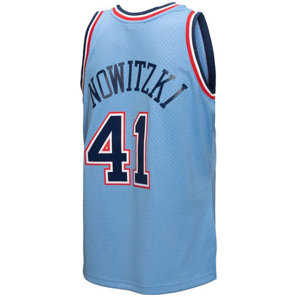 D.Mavericks #41 Dirk Nowitzki Mitchell & Ness 1998-99 Hardwood Classics Reload 3.0 Swingman Jersey Light Blue Stitched American Basketball Jersey - Main View