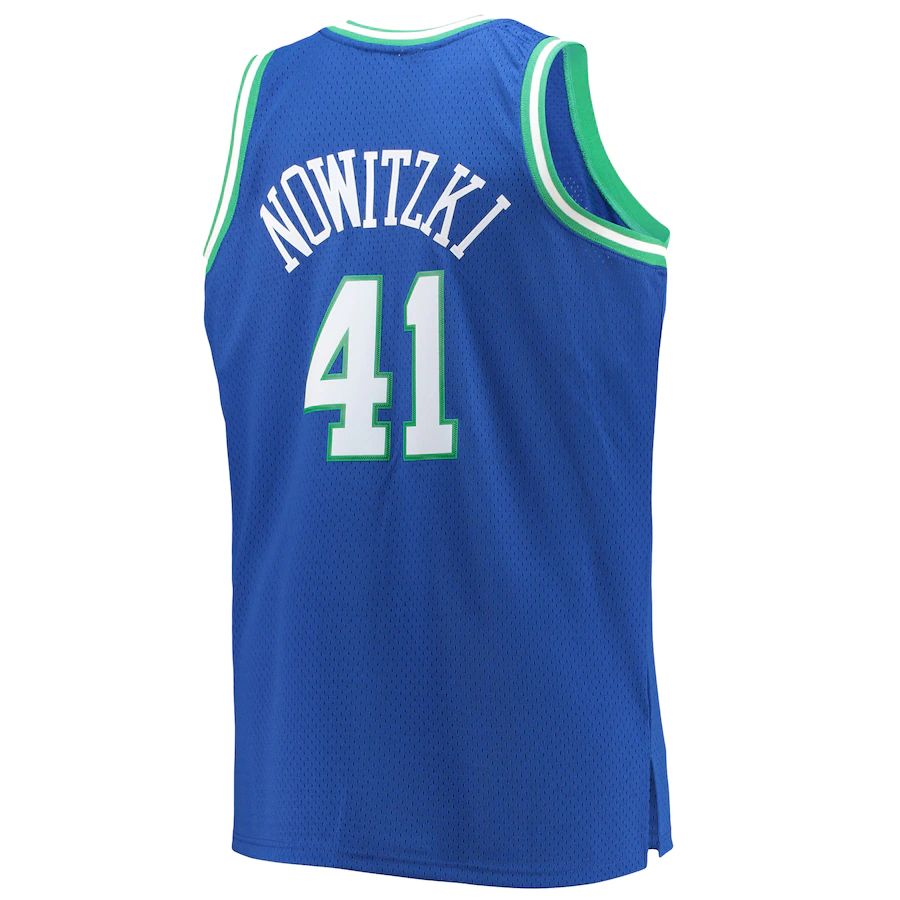 D.Mavericks #41 Dirk Nowitzki Mitchell & Ness Big & Tall 1998-99 Hardwood Classics Swingman Jersey Blue Stitched American Basketball Jersey - Main View