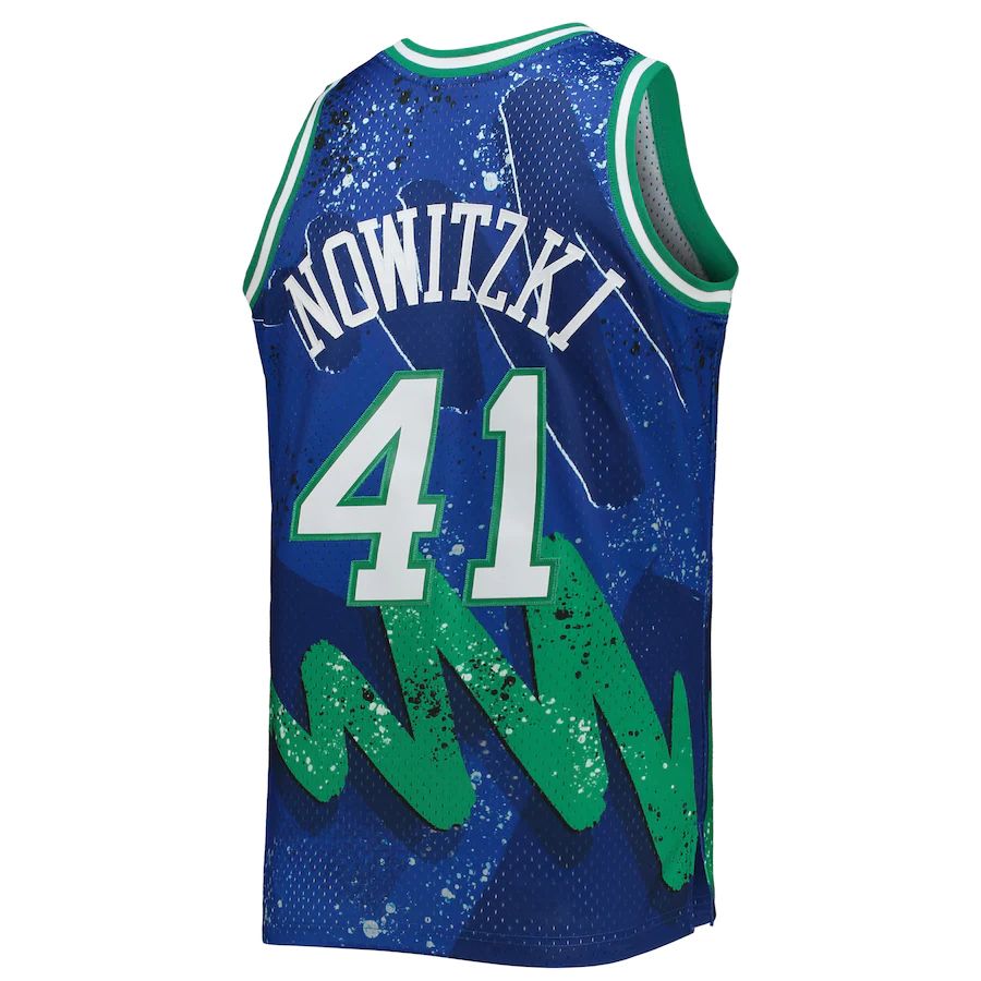 D.Mavericks #41 Dirk Nowitzki Mitchell & Ness Hardwood Classics 1998-99 Hyper Hoops Swingman Jersey Blue Stitched American Basketball Jersey - Main View