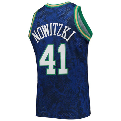 D.Mavericks #41 Dirk Nowitzki Mitchell & Ness Hardwood Classics 1998-99 Lunar New Year Swingman Jersey Blue Stitched American Basketball Jersey - Main View