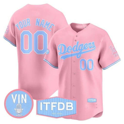 Custom Los Angeles Dodgers Vin ITFDB Patch Bubblegum Pink Vapor Premier Limited – All Stitched Baseball Jersey - Main View
