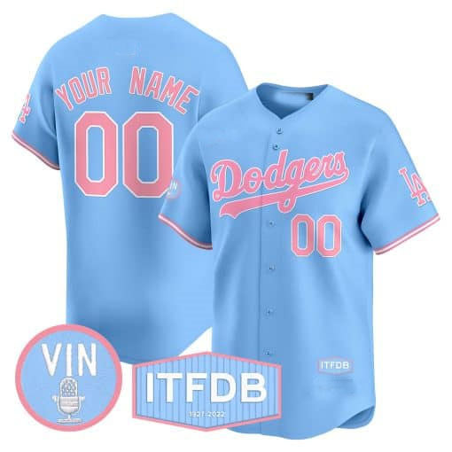Custom Los Angeles Dodgers Vin ITFDB Patch Bubblegum Pink Vapor Premier Limited – All Stitched Baseball Jersey view 2