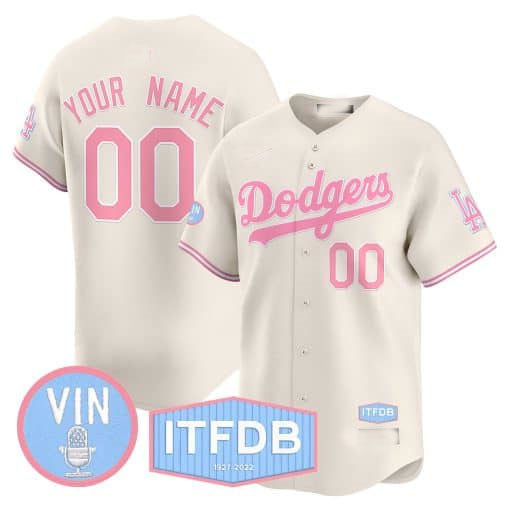 Custom Los Angeles Dodgers Vin ITFDB Patch Bubblegum Pink Vapor Premier Limited – All Stitched Baseball Jersey view 3