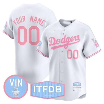 Custom Los Angeles Dodgers Vin ITFDB Patch Bubblegum Pink Vapor Premier Limited – All Stitched Baseball Jersey view 4