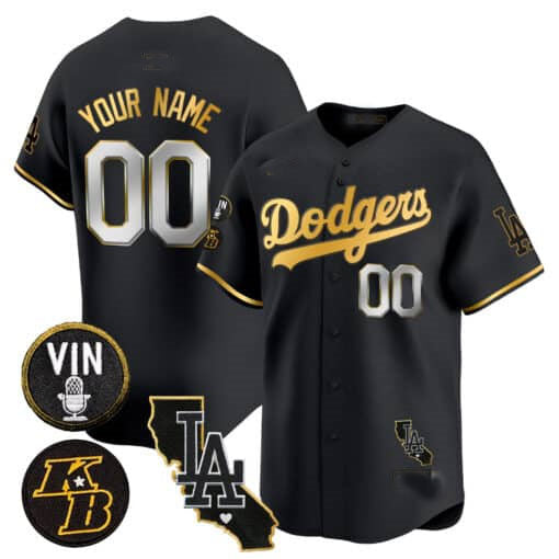 Custom Los Angeles Dodgers Vin Patch & Kobe Bryant Gold Trim Vapor Premier Limited V2 – All Stitched Baseball Jersey - Main View