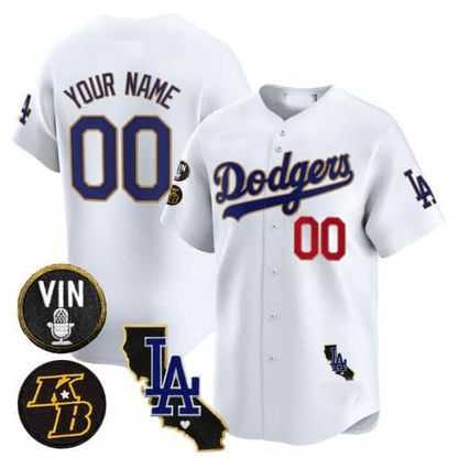 Custom Los Angeles Dodgers Vin Patch & Kobe Bryant Gold Trim Vapor Premier Limited V2 – All Stitched Baseball Jersey view 5