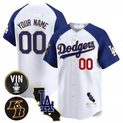 Custom Los Angeles Dodgers Vin Patch & Kobe Bryant Gold Trim Vapor Premier Limited V2 – All Stitched Baseball Jersey view 3