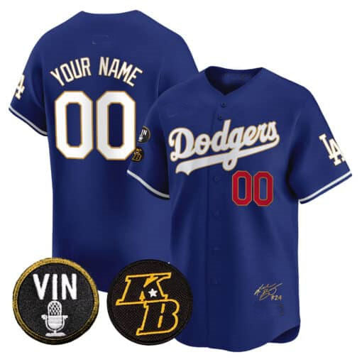 Custom Los Angeles Dodgers Vin Patch & Kobe Bryant Signature Vapor Premier Limited – All Stitched Baseball Jersey view 3