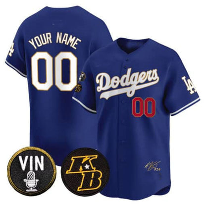 Custom Los Angeles Dodgers Vin Patch & Kobe Bryant Signature Vapor Premier Limited – All Stitched Baseball Jersey view 3