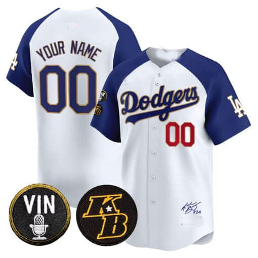 Custom Los Angeles Dodgers Vin Patch & Kobe Bryant Signature Vapor Premier Limited – All Stitched Baseball Jersey view 4
