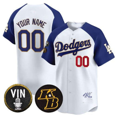 Custom Los Angeles Dodgers Vin Patch & Kobe Bryant Signature Vapor Premier Limited – All Stitched Baseball Jersey view 4