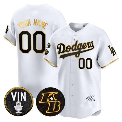 Custom Los Angeles Dodgers Vin Patch & Kobe Bryant Signature Vapor Premier Limited – All Stitched Baseball Jersey view 5