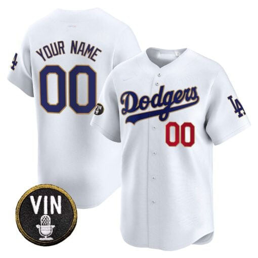 Custom Los Angeles Dodgers Vin Scully Patch Gold Trim Vapor Premier Limited – All Stitched Baseball Jersey - Main View
