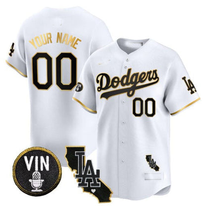 Custom Los Angeles Dodgers Vin & California Patch Gold Trim Vapor Premier Limited – All Stitched Baseball Jersey view 3