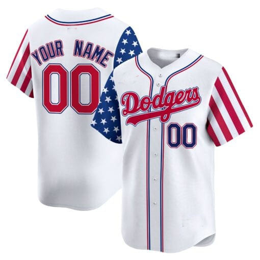 Custom Los Angeles Dodgers White 2024 Independence Day Vapor Premier Limited V2 – All Stitched Baseball Jersey - Main View