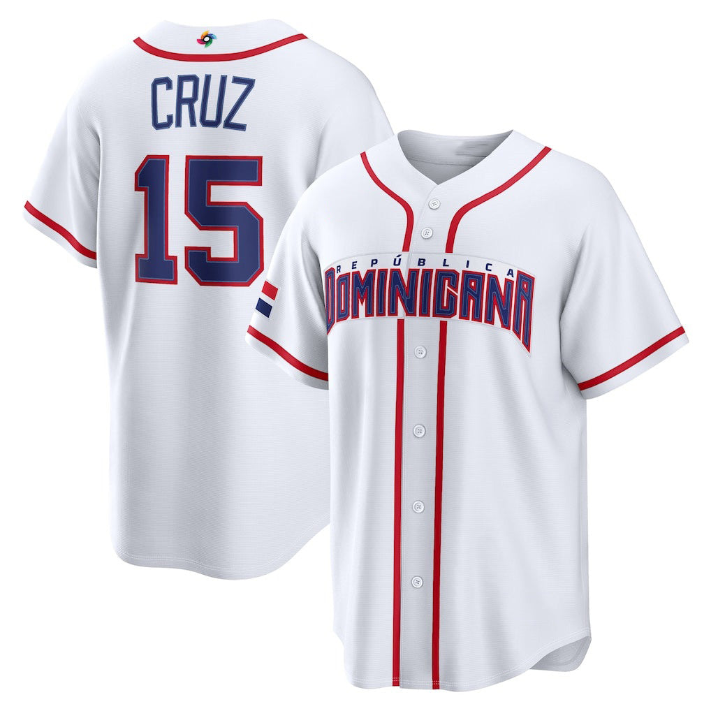 Dominican Republic Baseball #15 Oneil Cruz 2026 World Baseball Classic Home Stadium Jersey - White Baseball Jersey Tailgate Goods - Main View