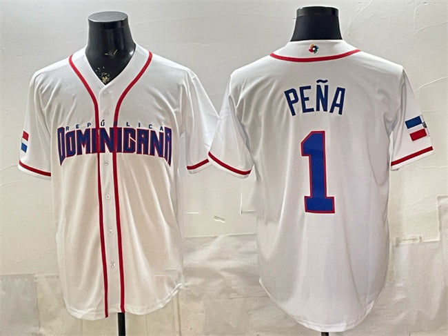 Dominican Republic Baseball #1 Jeremy Pena White 2026 World Baseball Classic Home Stadium Stitched Baseball Jersey - Main View
