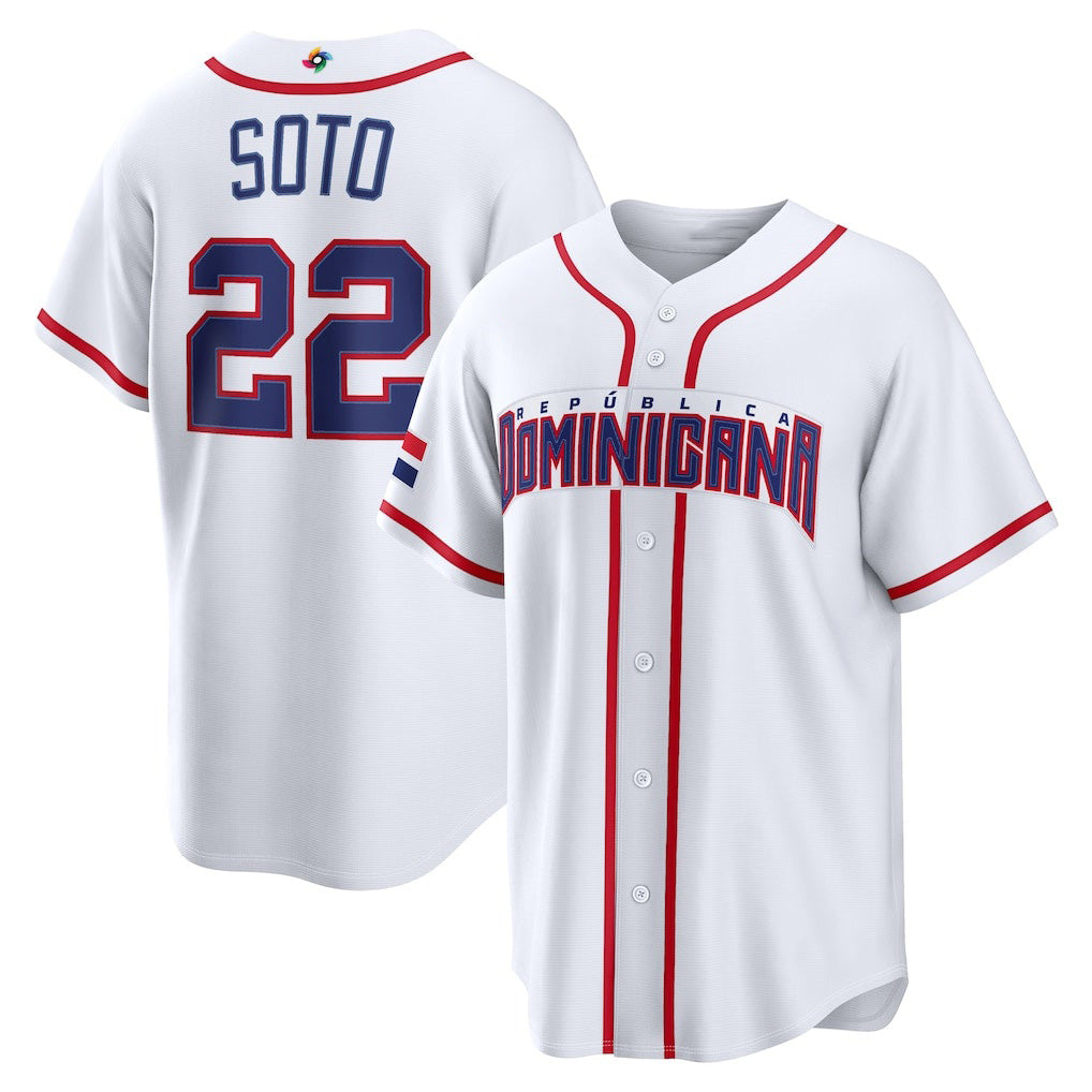 Dominican Republic Baseball #22 Juan Soto 2026 World Baseball Classic Home Stadium Jersey - White Baseball Jersey Tailgate Goods - Main View
