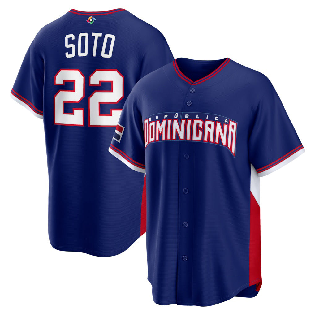 Dominican Republic Baseball #22 Juan Soto 2026 World Baseball Classic Road Stadium Jersey - Royal Baseball Jersey Tailgate Goods - Main View