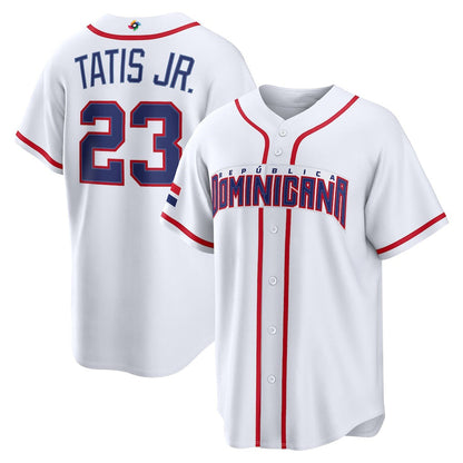 Dominican Republic Baseball #23 Fernando Tatis Jr. 2026 World Baseball Classic Home Stadium Jersey - White Baseball Jersey Tailgate Goods - Main View