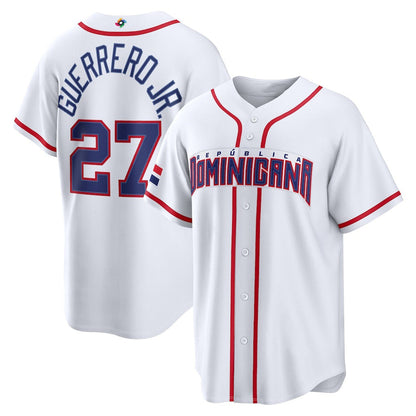 Dominican Republic Baseball #27 Vladimir Guerrero Jr. 2026 World Baseball Classic Home Stadium Jersey - White Baseball Jersey Tailgate Goods - Main View