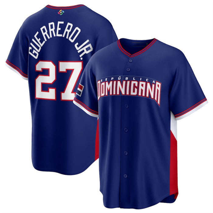 Dominican Republic Baseball #27 Vladimir Guerrero Jr. Navy 2026 World Baseball Classic Road Stadium Stitched Baseball Jersey - Main View