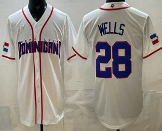 Dominican Republic Baseball #28 Austin Wells White 2026 World Baseball Classic Cool Base Stitched Baseball Jersey - Main View
