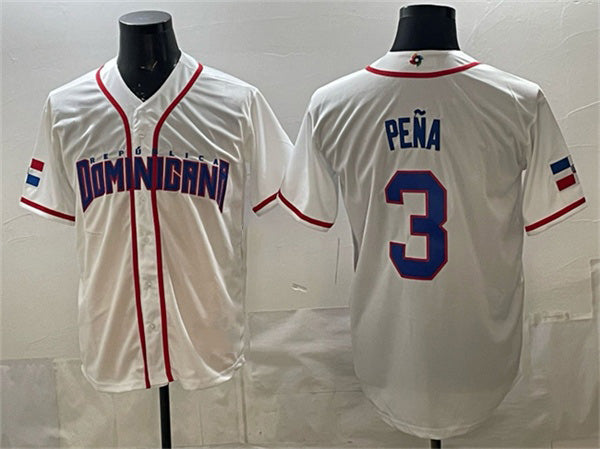 Dominican Republic Baseball #3 Jeremy Pena White 2026 World Baseball Classic Home Stadium Stitched Baseball Jersey - Main View