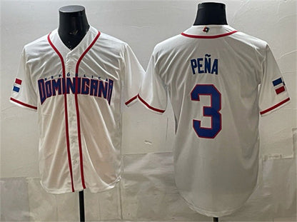 Dominican Republic Baseball #3 Jeremy Pena White 2026 World Baseball Classic Home Stadium Stitched Baseball Jersey - Main View