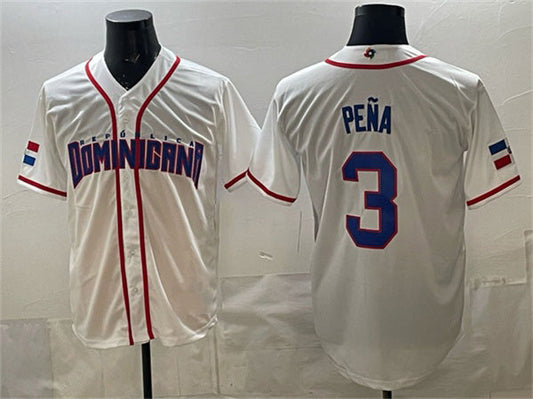 Dominican Republic Baseball #3 Jeremy Pena White 2026 World Baseball Classic Home Stadium Stitched Baseball Jersey - Main View