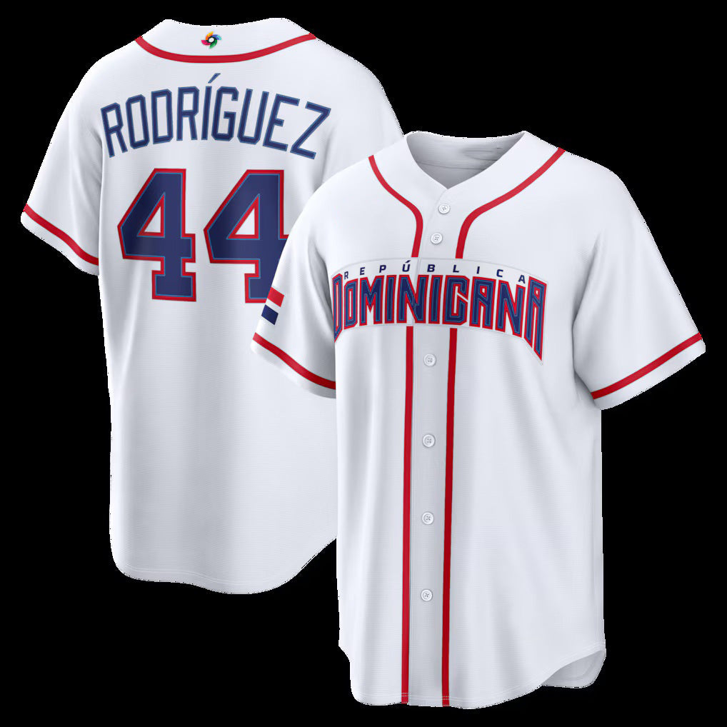Dominican Republic Baseball #44 Julio Rodr¨ªguez 2026 World Baseball Classic Home Stadium Jersey - White Baseball Jersey Tailgate Goods - Main View