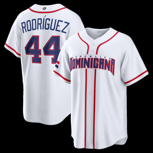Dominican Republic Baseball #44 Julio Rodr¨ªguez 2026 World Baseball Classic Home Stadium Jersey - White Baseball Jersey Tailgate Goods - Main View