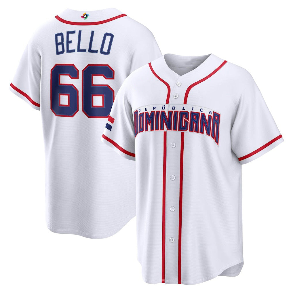 Dominican Republic Baseball #66 Brayan Bello 2026 World Baseball Classic Home Stadium Jersey - White Baseball Jersey Tailgate Goods - Main View