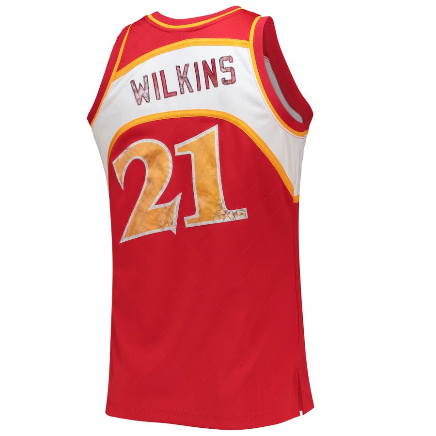 A.Hawks #21 Dominique Wilkins Mitchell & Ness 1996-97 Hardwood Classics 75th Anniversary Diamond Swingman Jersey Red Stitched American Basketball Jersey - Main View