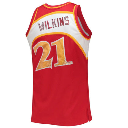 A.Hawks #21 Dominique Wilkins Mitchell & Ness 1996-97 Hardwood Classics 75th Anniversary Diamond Swingman Jersey Red Stitched American Basketball Jersey - Main View