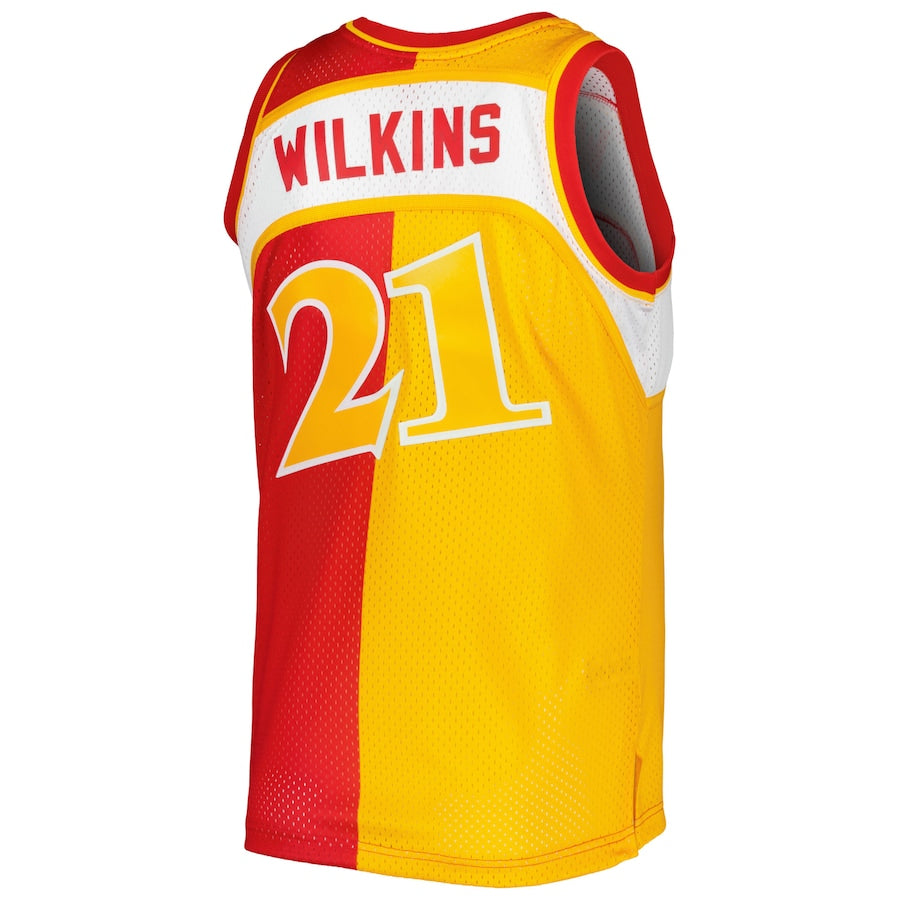 A.Hawks #21 Dominique Wilkins Mitchell & Ness Hardwood Classics 1986-87 Split Swingman Jersey Red Stitched American Basketball Jersey - Main View