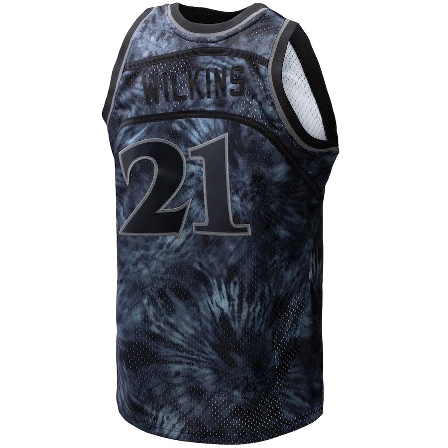 A.Hawks #21 Dominique Wilkins Mitchell & Ness Unisex Hardwood Classics 1986-87 Tie-Dye Swingman Jersey Black Stitched American Basketball Jersey - Main View