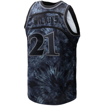 A.Hawks #21 Dominique Wilkins Mitchell & Ness Unisex Hardwood Classics 1986-87 Tie-Dye Swingman Jersey Black Stitched American Basketball Jersey - Main View