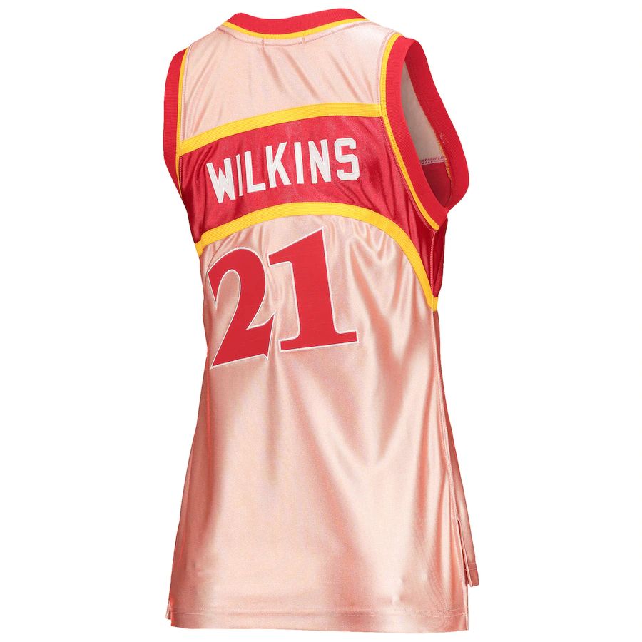 A.Hawks #21 Dominique Wilkins Mitchell & Ness 75th Anniversary Rose Gold 1986 Swingman Jersey Pink Stitched American Basketball Jersey - Main View