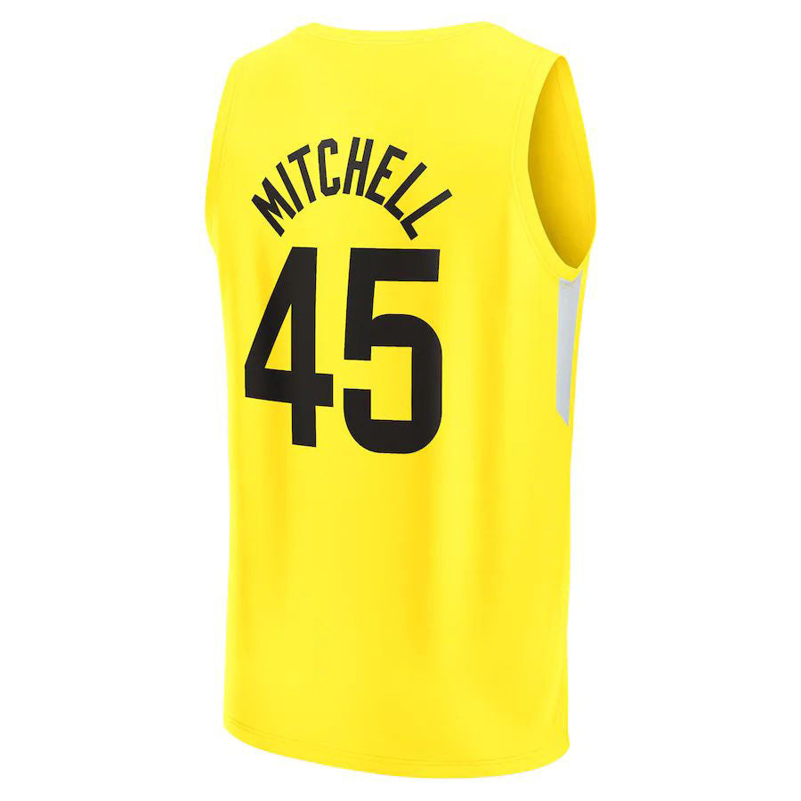 U.Jazz #45 Donovan Mitchell Fanatics Branded 2022-23 Fast Break Replica Jersey Yellow Icon Edition Stitched American Basketball Jersey - Main View