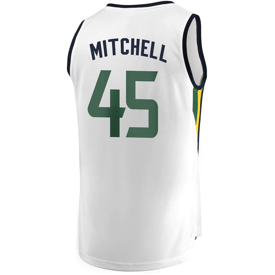 U.Jazz #45 Donovan Mitchell Fanatics Branded Fast Break Replica Jersey White Association Edition Stitched American Basketball Jersey - Main View