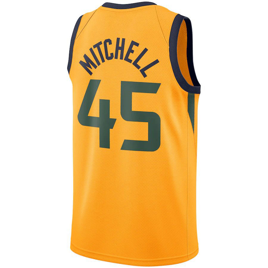 U.Jazz #45 Donovan Mitchell Replica Swingman Jersey Gold Statement Edition Stitched American Basketball Jersey - Main View